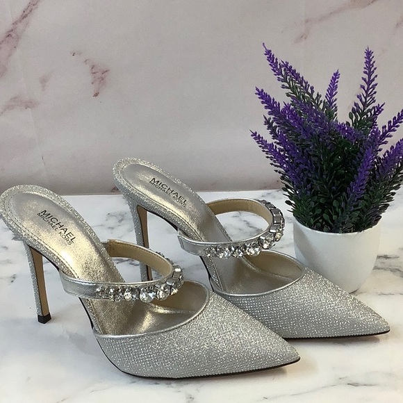New Michael Kors Jessa Embellished Bling Slip On Pump - Silver Size 6 - Picture 1 of 4